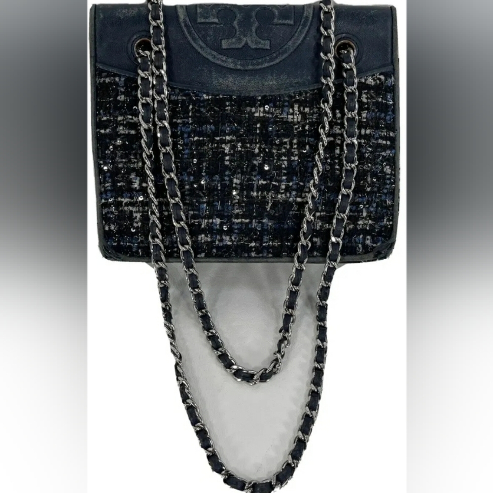 Tory Burch Designer Fleming Twill Crossbody Purse Handbag